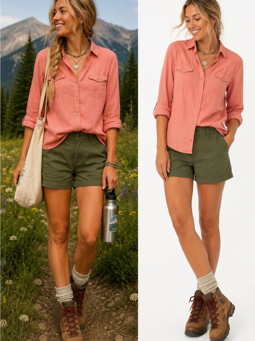Gramicci Organic Cotton Button Front Shirt XL Blush Pink Utility Outdoor Casual